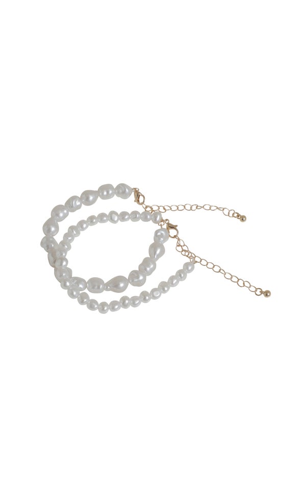 2PK Pearl Bead Bracelet Set Cream