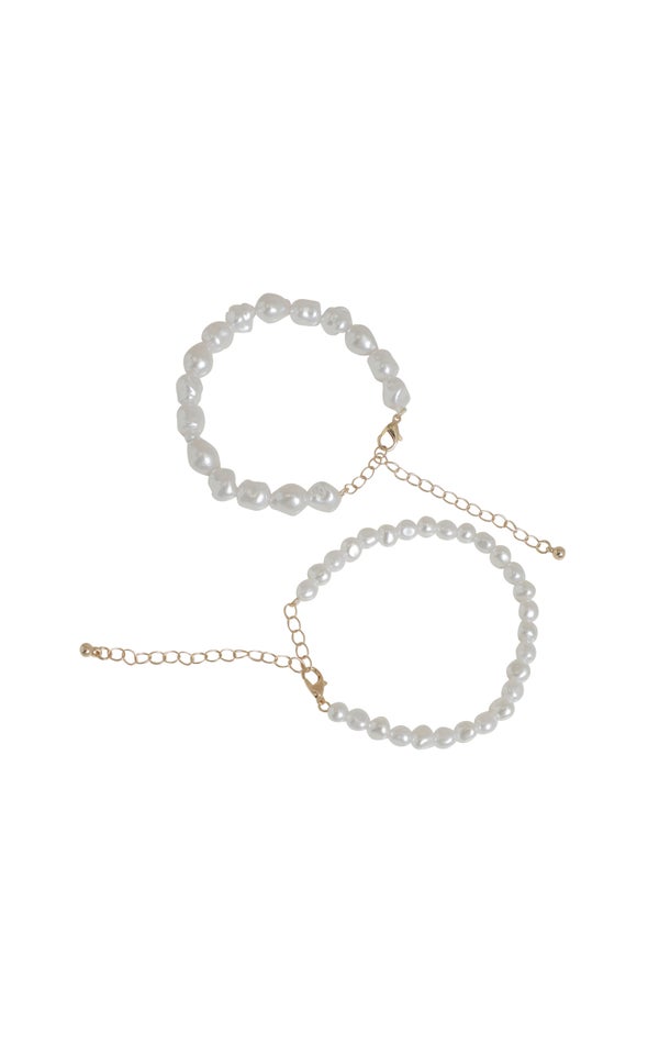 2PK Pearl Bead Bracelet Set Cream