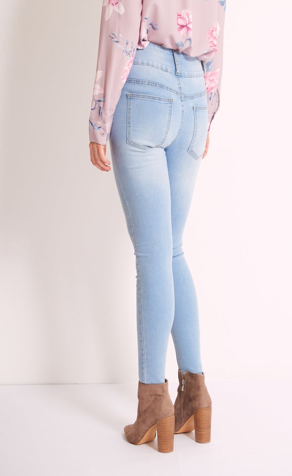 3 Button High Rise Skinny Light Blue