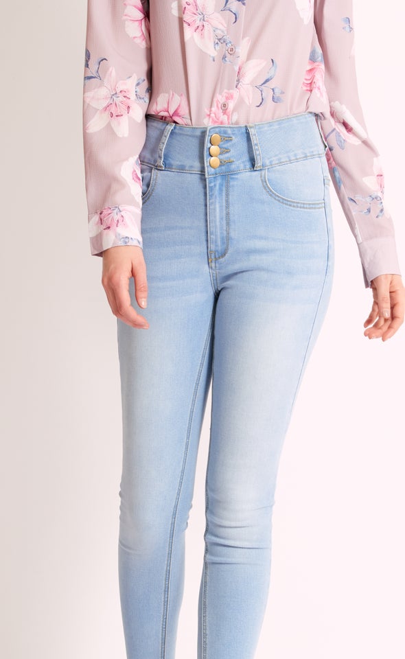 3 Button High Rise Skinny Light Blue