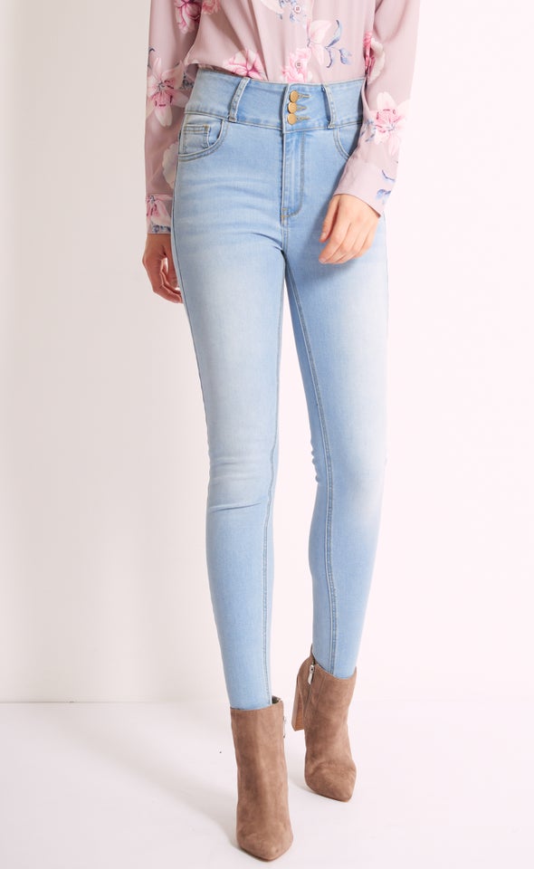 3 Button High Rise Skinny Light Blue