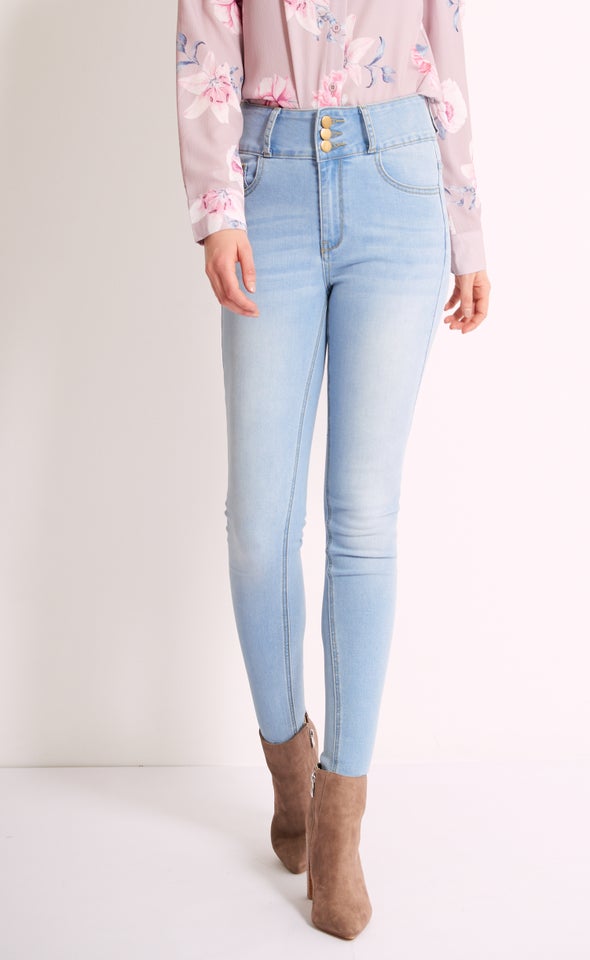 3 Button High Rise Skinny Light Blue