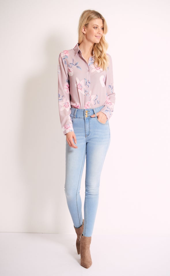3 Button High Rise Skinny Light Blue