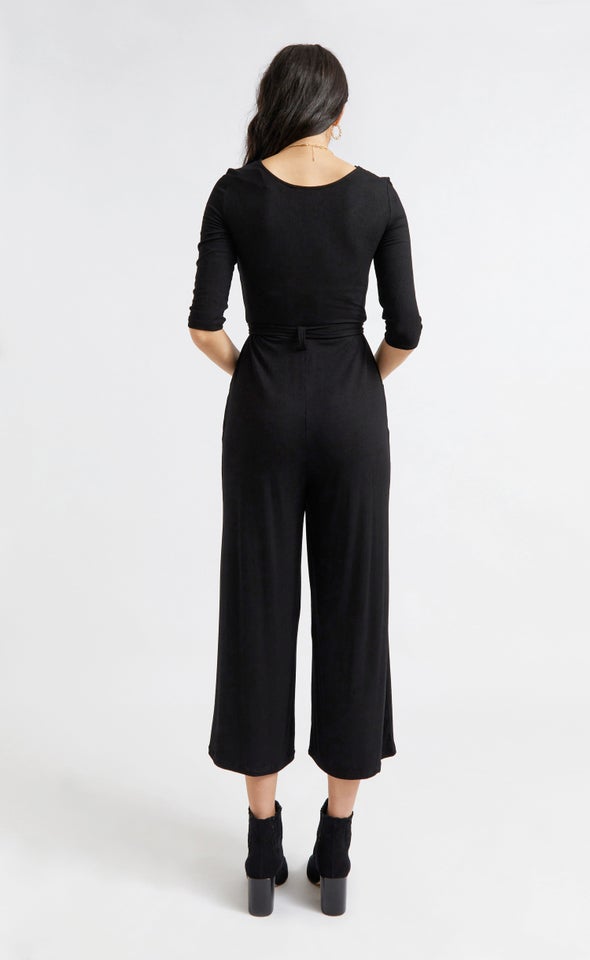 3/4 Sleeve Square Neck Jumpsuit Black