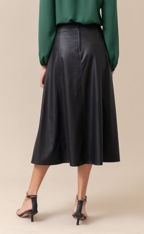 A Line Vegan Leather Skirt Black