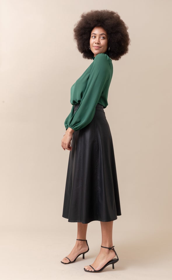 A Line Vegan Leather Skirt Black