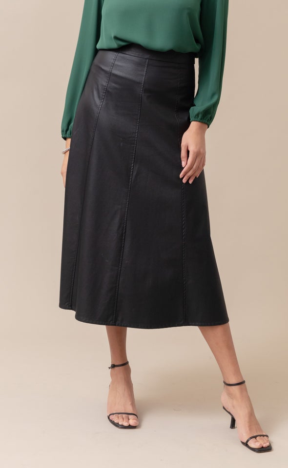 A Line Vegan Leather Skirt Black