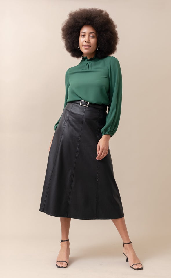 A Line Vegan Leather Skirt Black