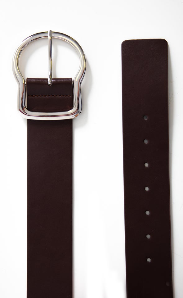 Abstract Buckle Belt Silver/brown