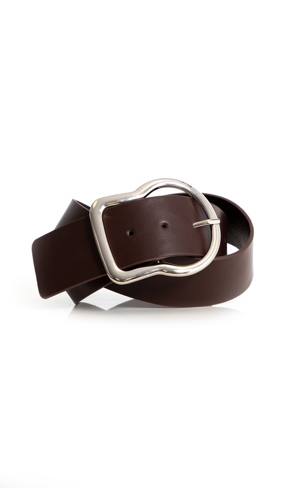 Abstract Buckle Belt Silver/brown
