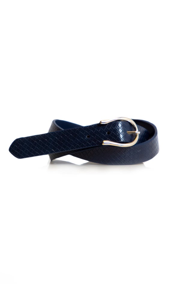 Abstract Buckle Belt Silver/navy