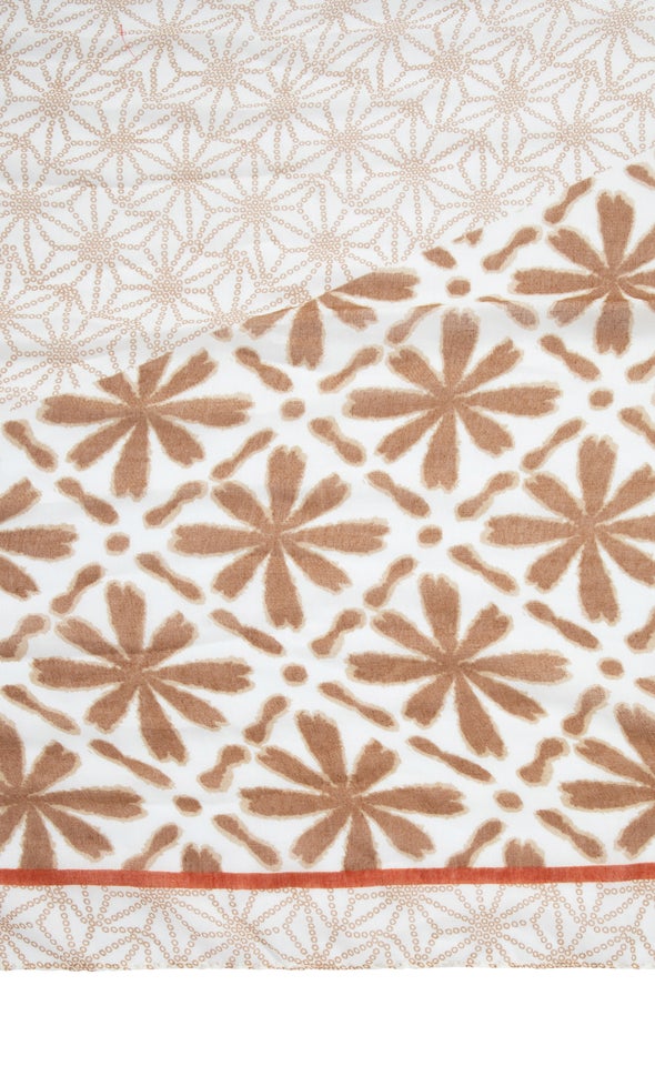 Abstract Floral Print Scarf Cream/tan