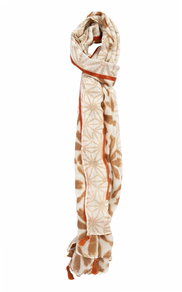 Abstract Floral Print Scarf Cream/tan
