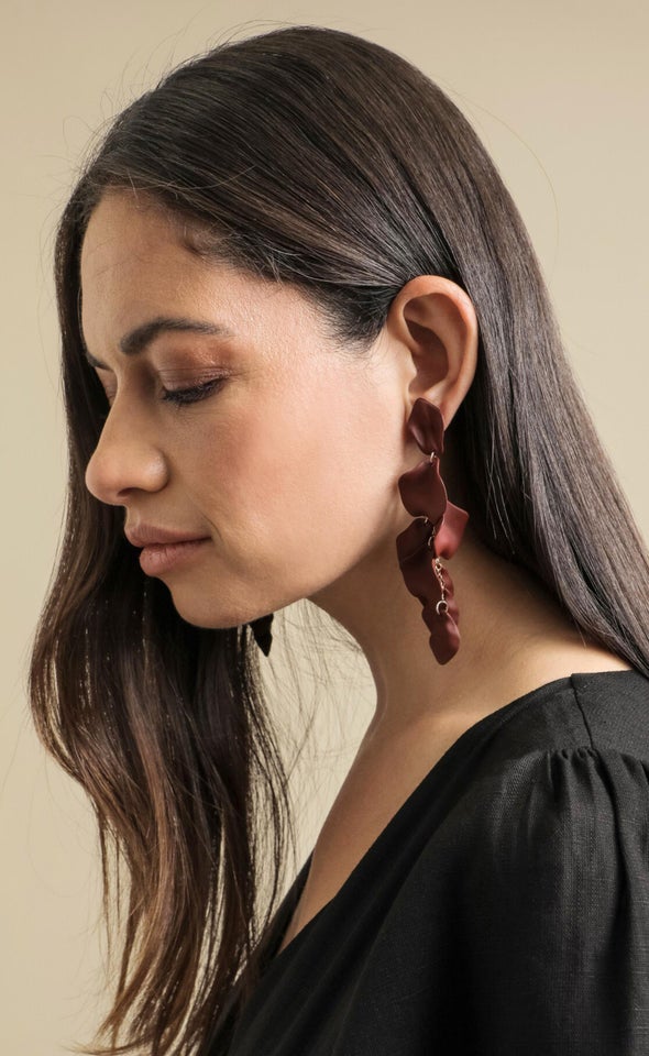 Acetate Floral Earrings Burgundy