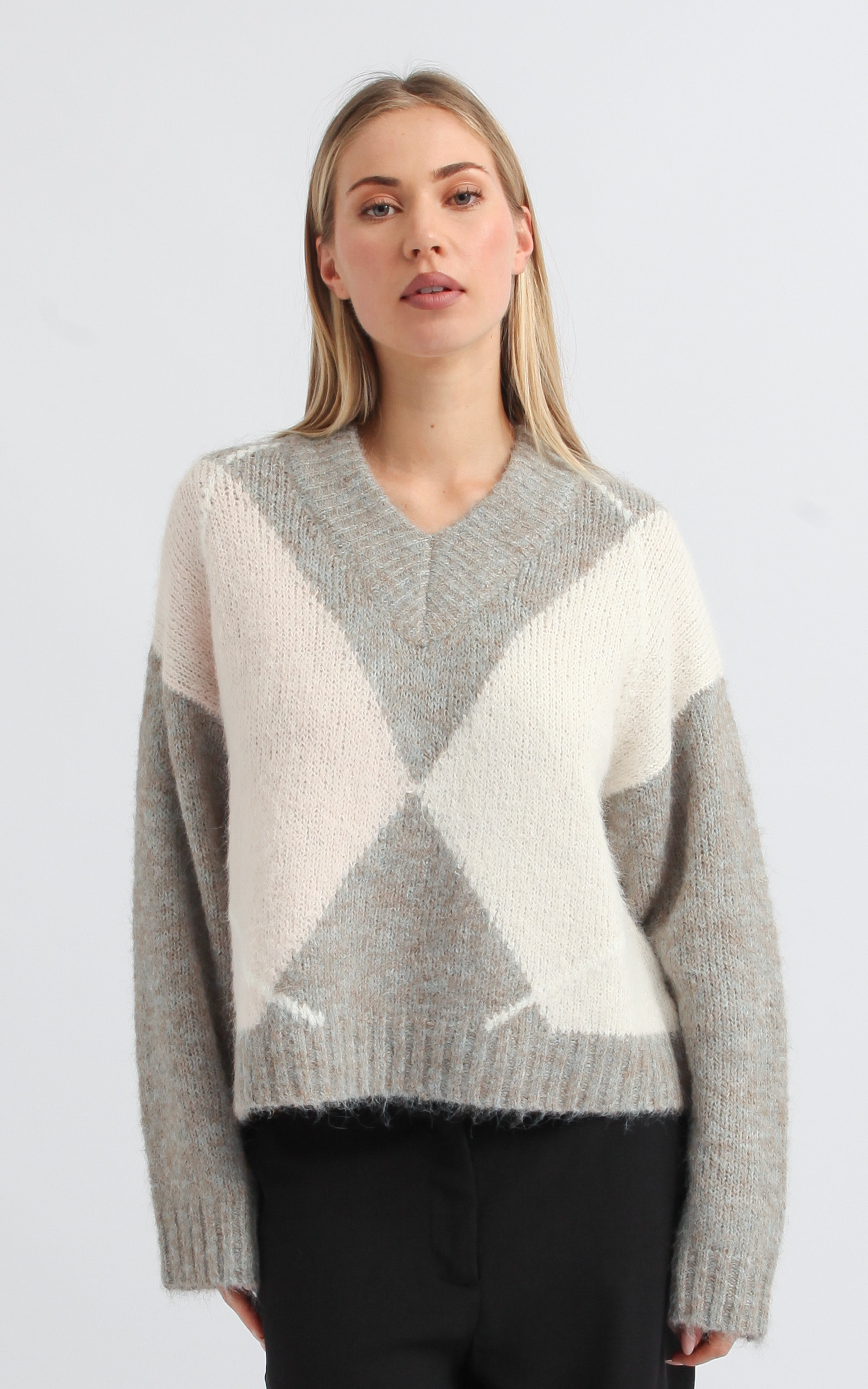 Shop our Angora Look Argyle Sweater in Light blue marle | Pagani