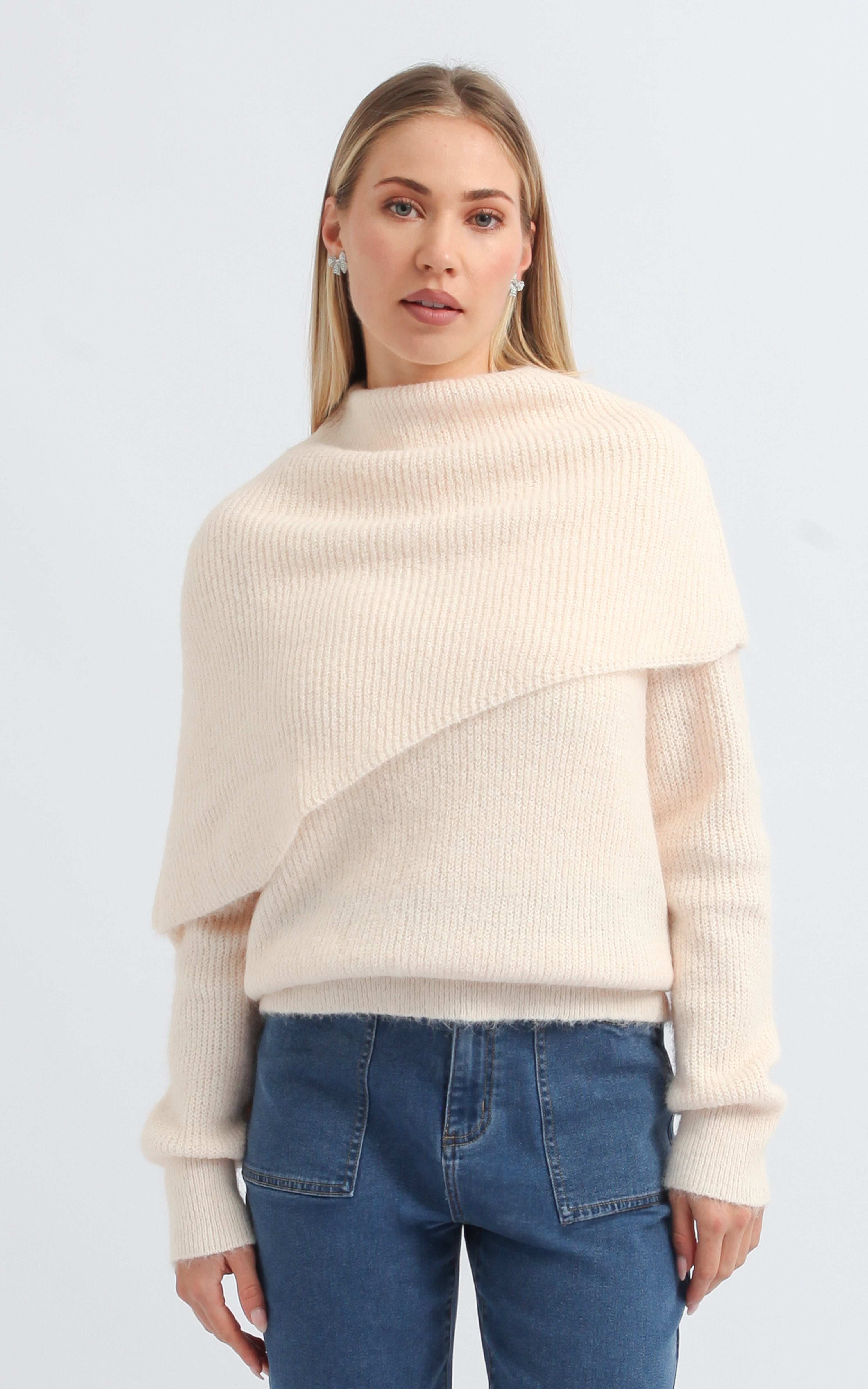 Shop our Angora Look Fold Over Sweater in Soft peach | Pagani