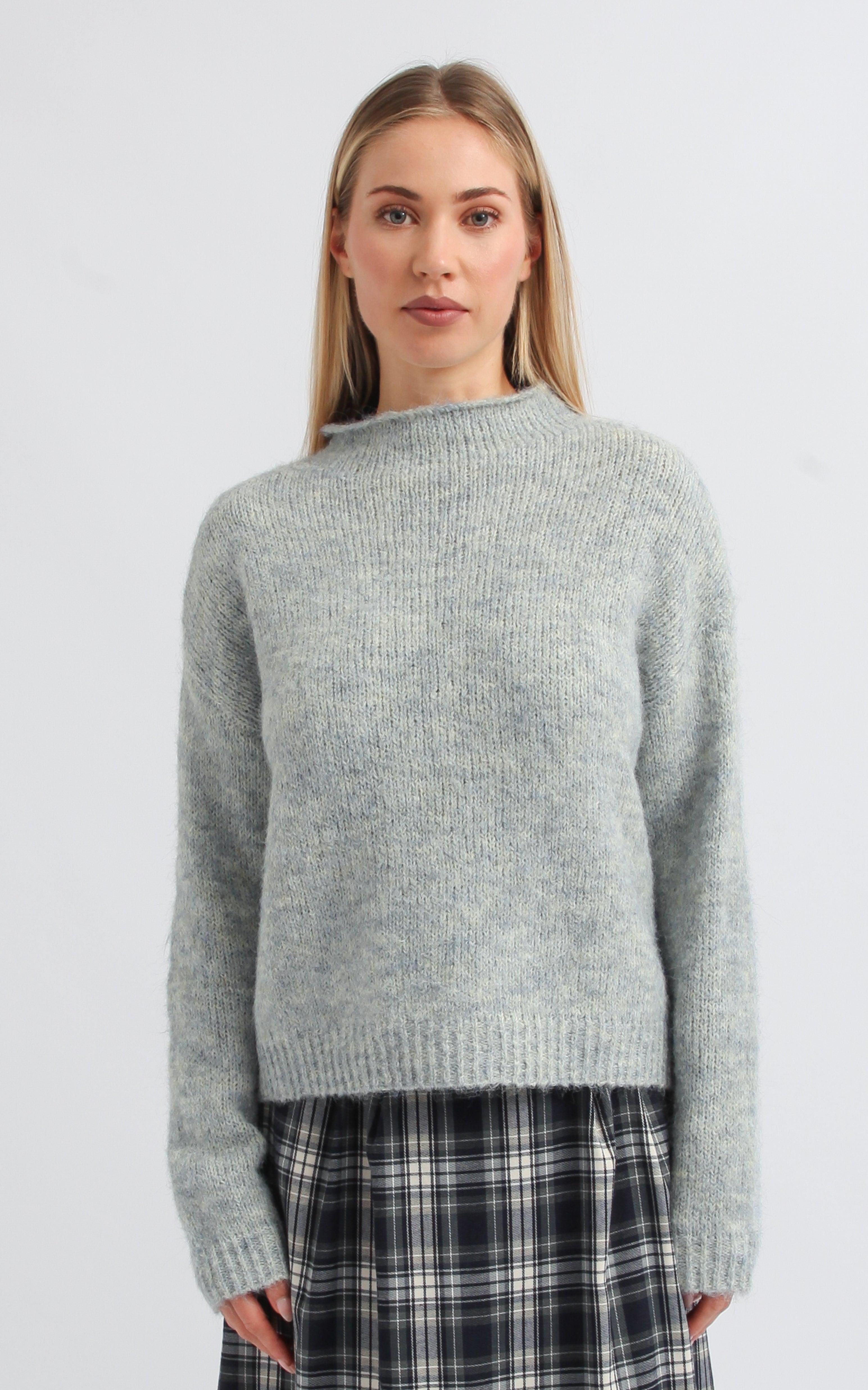Shop our Angora Look Fold Over Sweater in Grey marle | Pagani