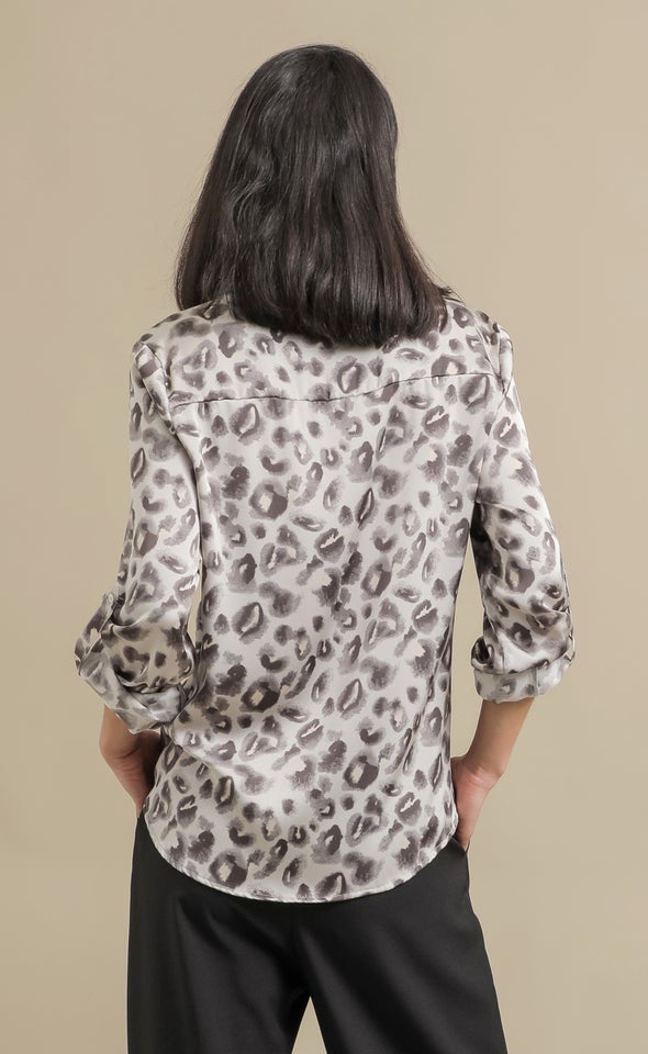 Animal Print Satin Shirt Grey Print