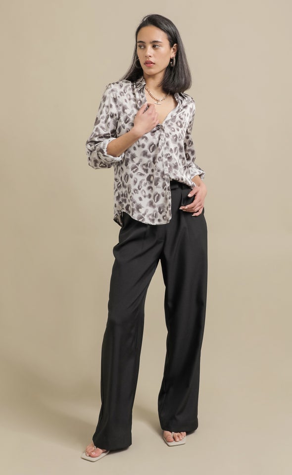 Animal Print Satin Shirt Grey Print