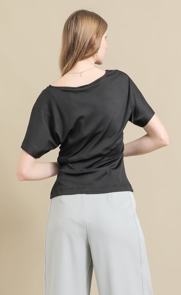 Asym Hem Ruched Tee Black