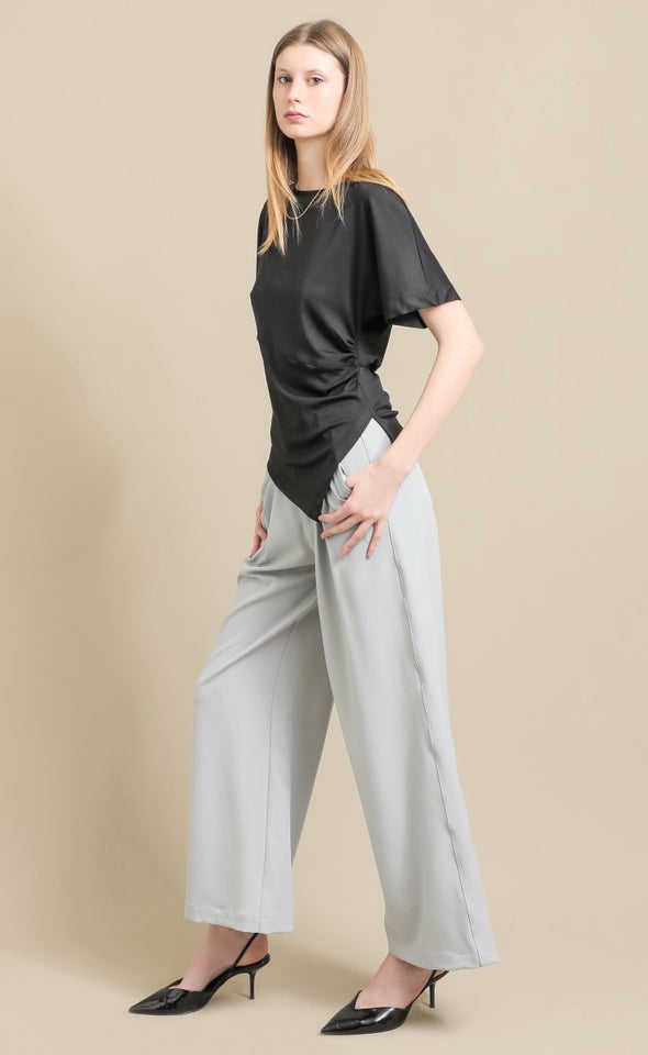 Asym Hem Ruched Tee Black