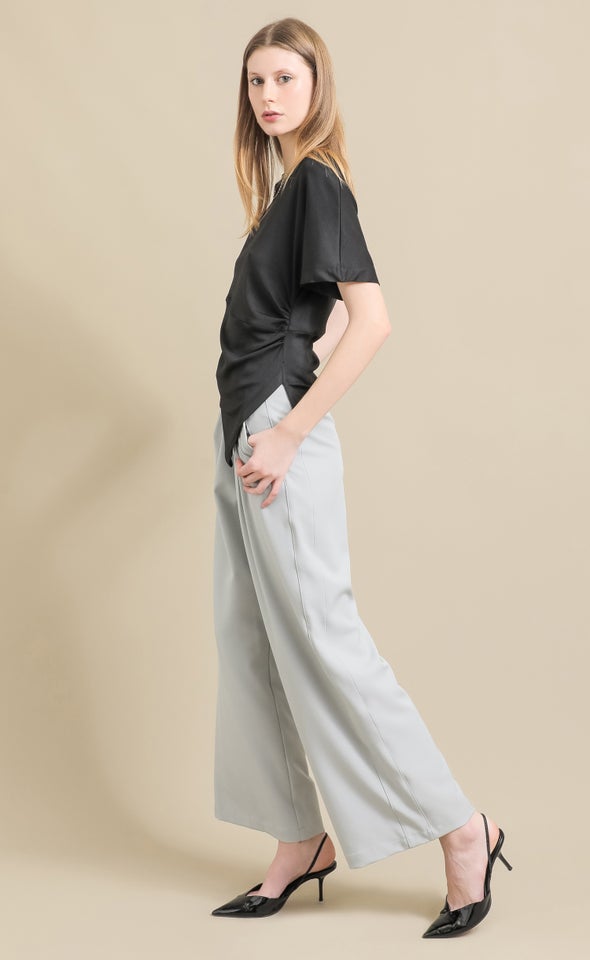 Asym Hem Ruched Tee Black