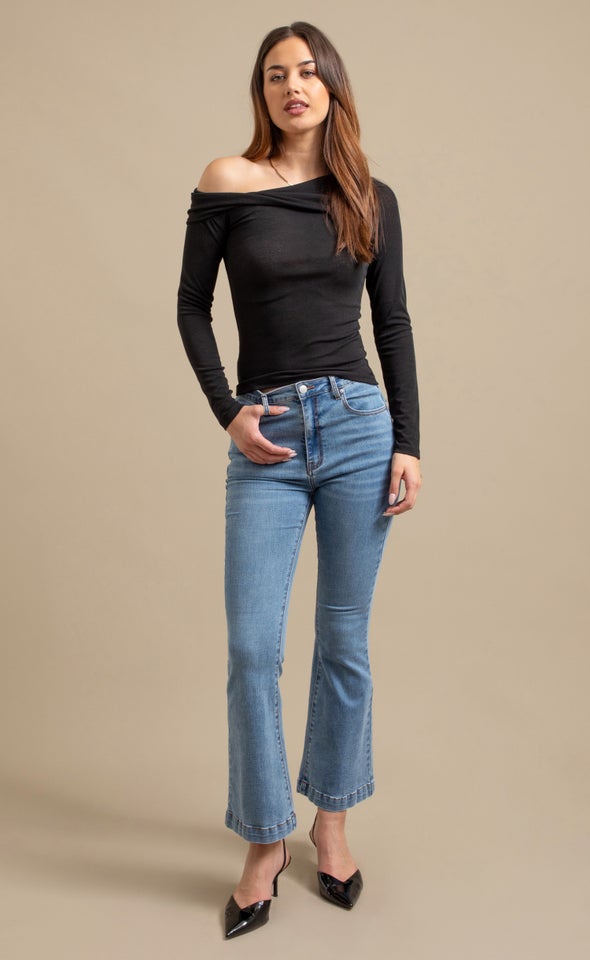 Asymetrical Boat Neck Top Black