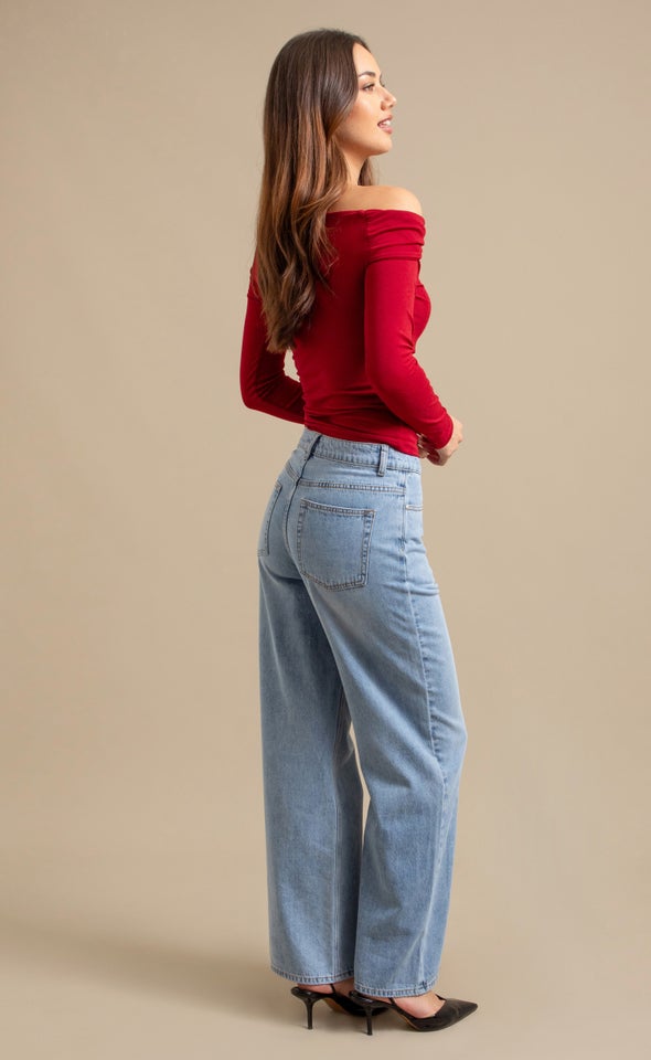 Asymetrical Boat Neck Top Cherry