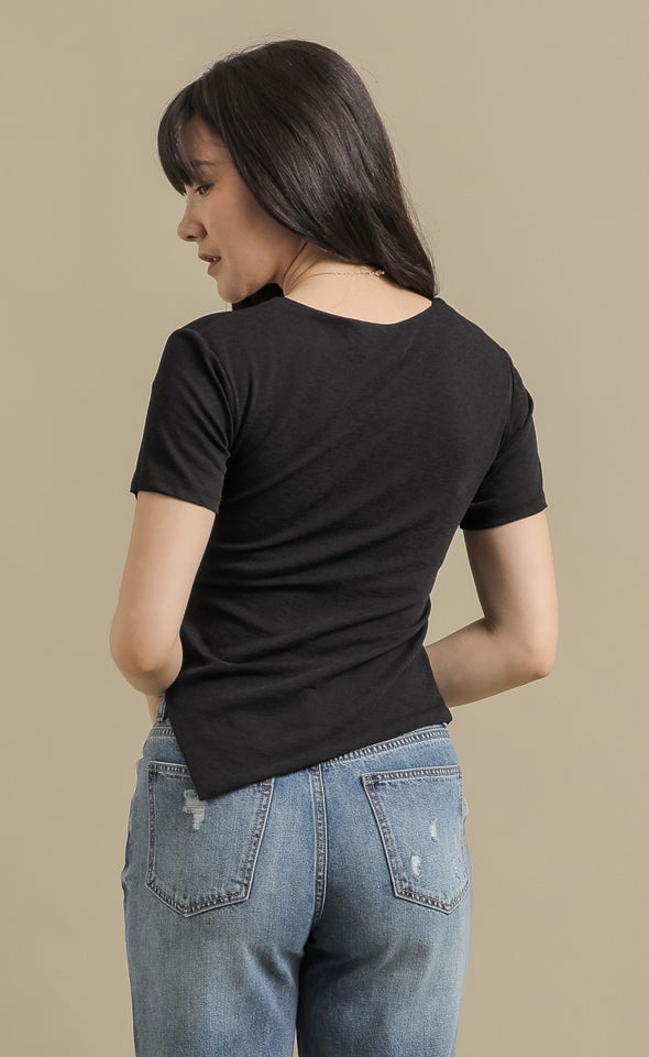 Asymm Hem Wide Scoop Top Black