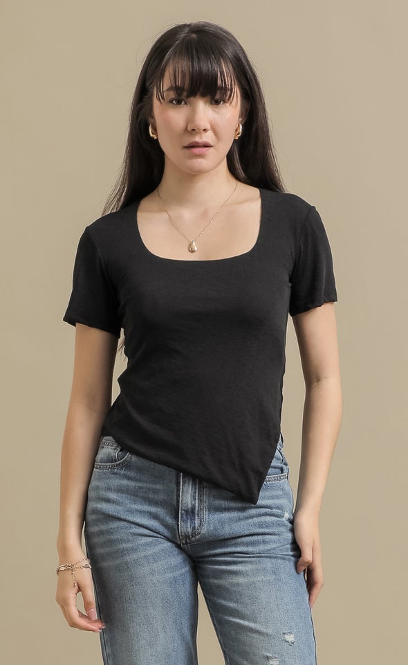Asymm Hem Wide Scoop Top Black