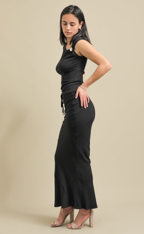 Asymmetric Metal Detail Jersey Top Black