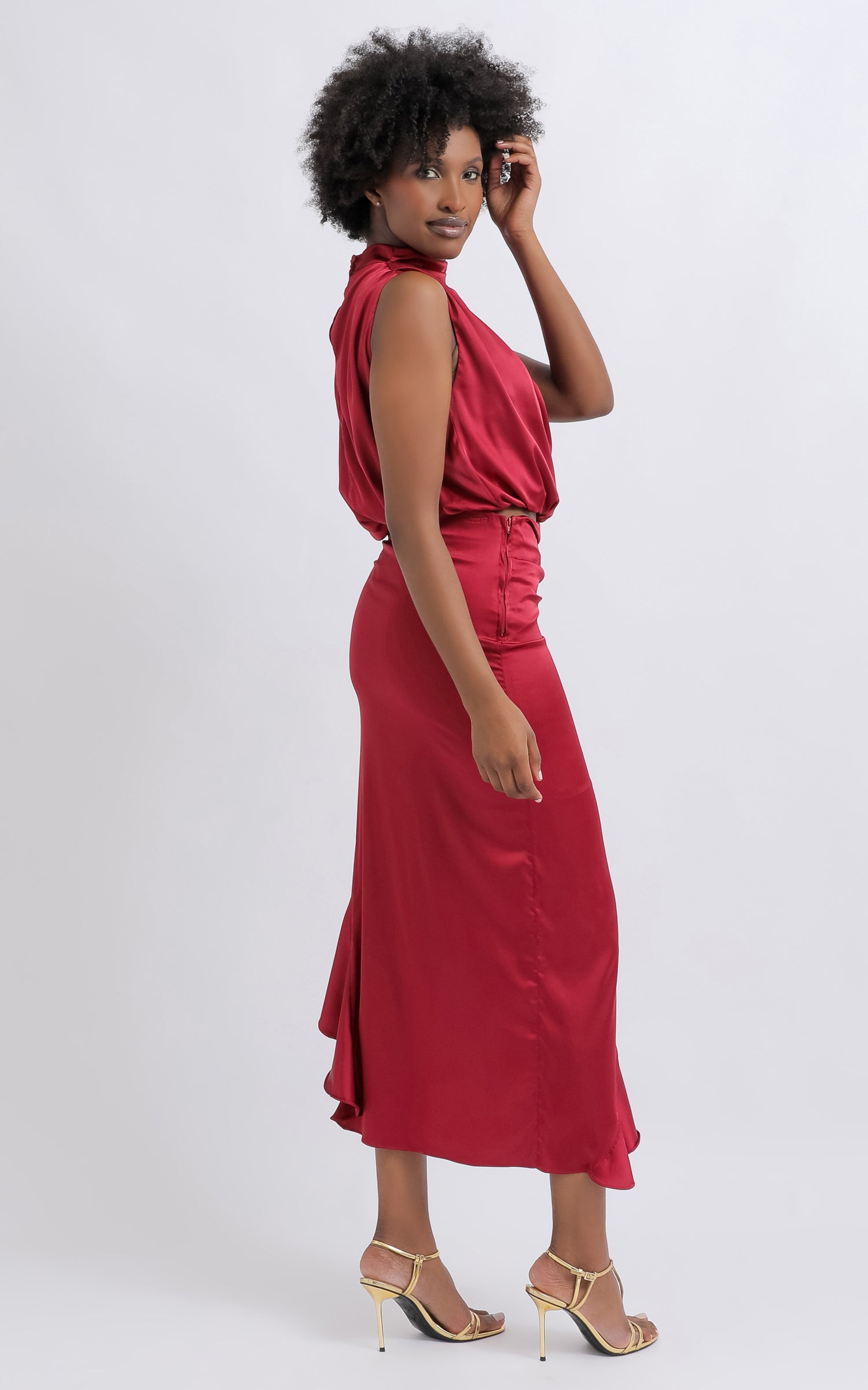 Shop our Asymmetric Neck Sleeveless Top in Ruby | Pagani