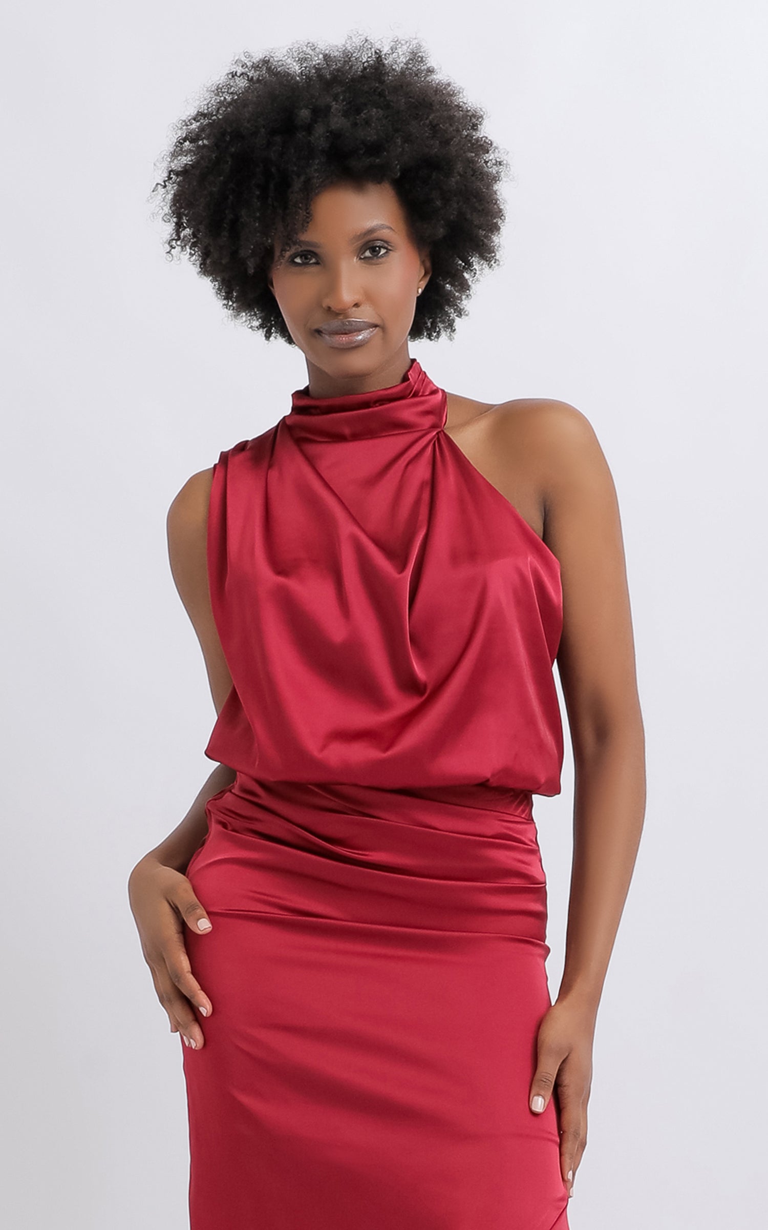 Shop our Asymmetric Neck Sleeveless Top in Ruby | Pagani