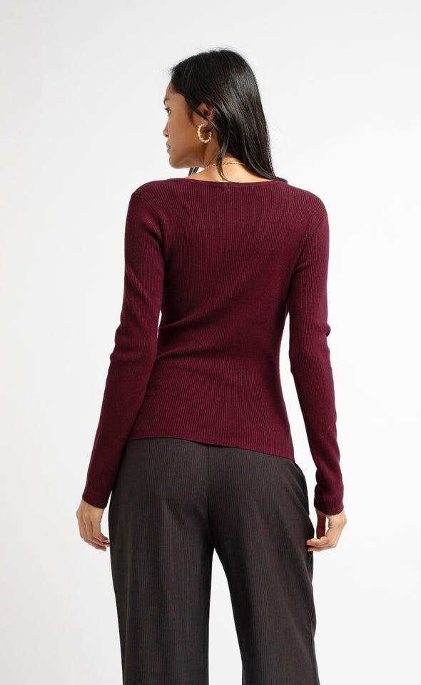 Asymmetrical Knitwear Top Aubergine