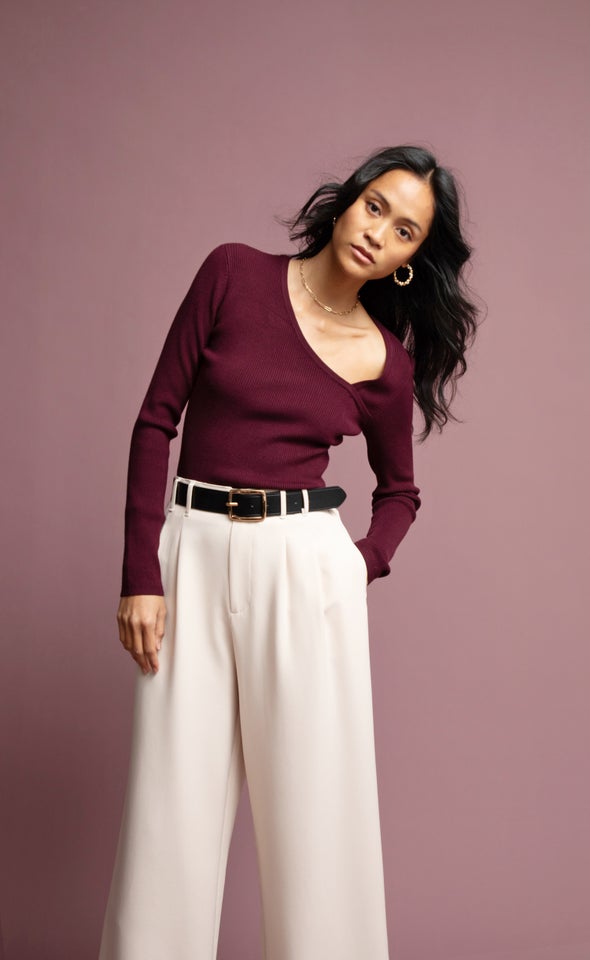Asymmetrical Knitwear Top Aubergine