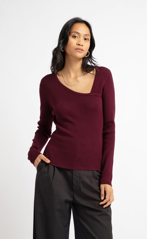Asymmetrical Knitwear Top Aubergine