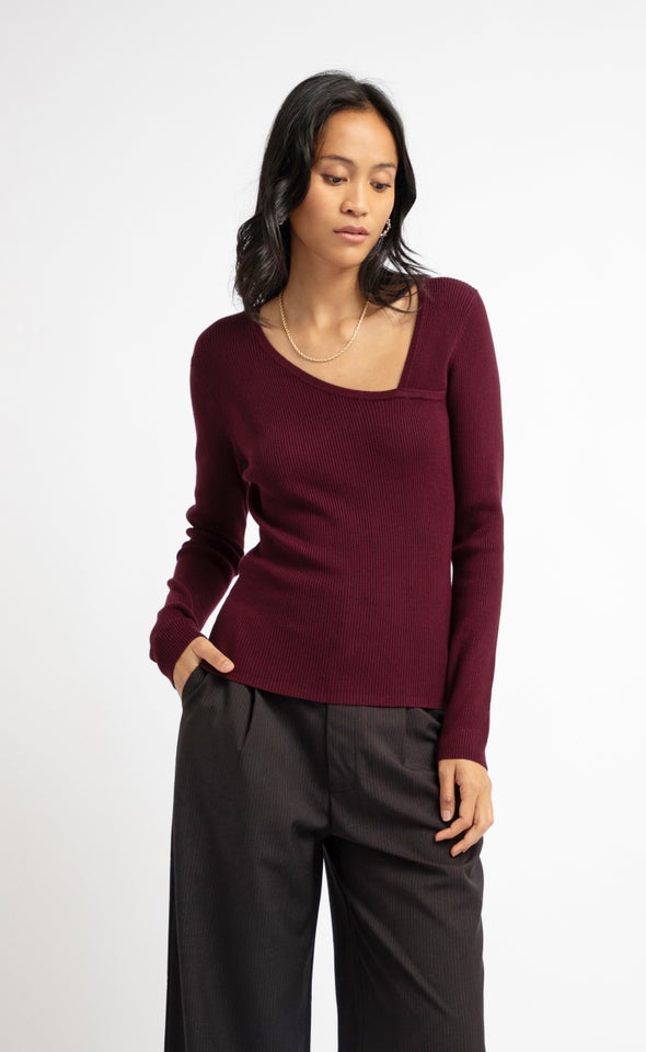Asymmetrical Knitwear Top Aubergine