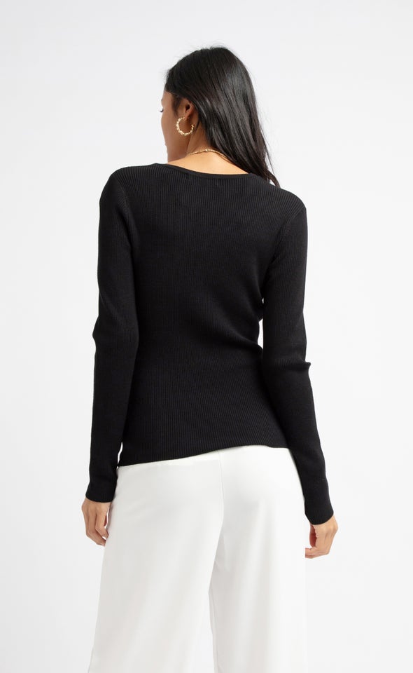 Asymmetrical Knitwear Top Black