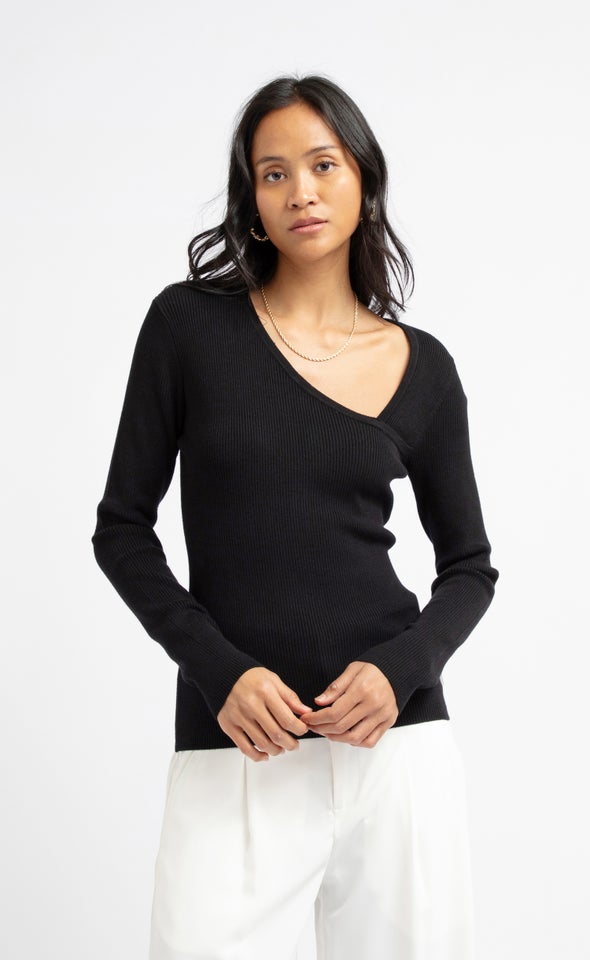 Asymmetrical Knitwear Top Black