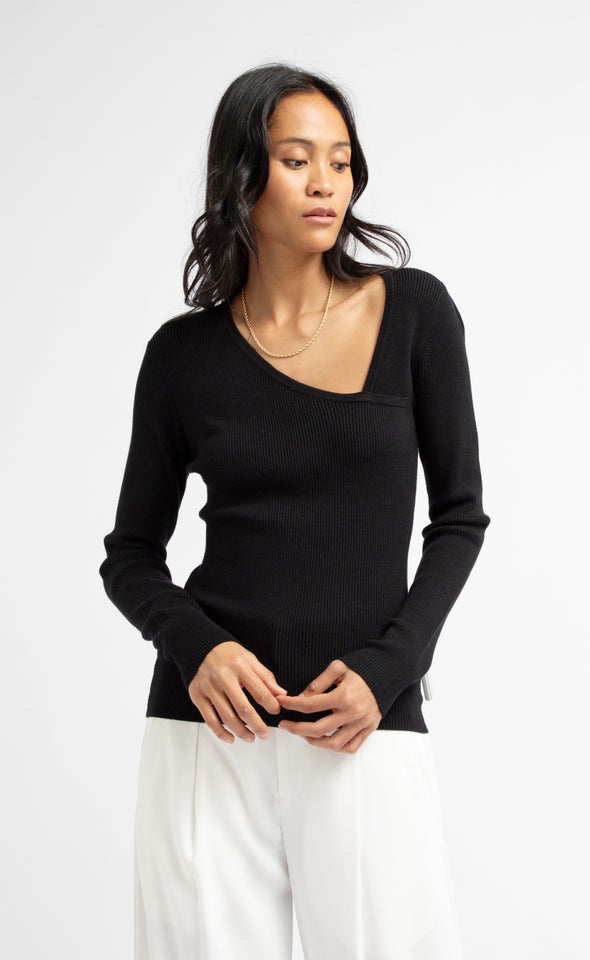 Asymmetrical Knitwear Top Black