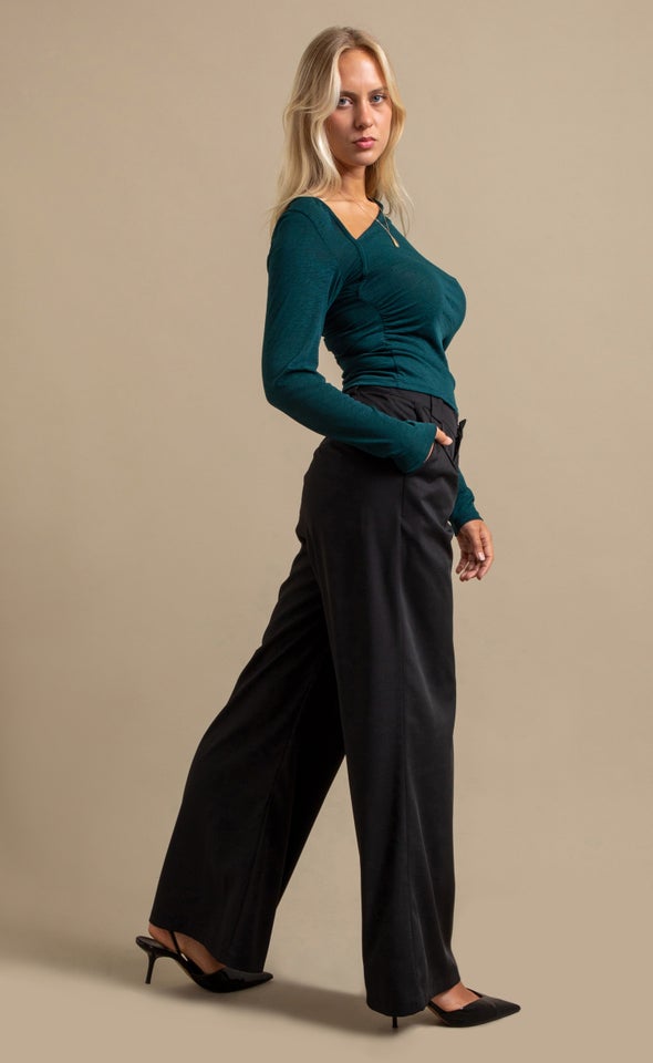 Asymmetrical Neckline Jersey Top Emerald