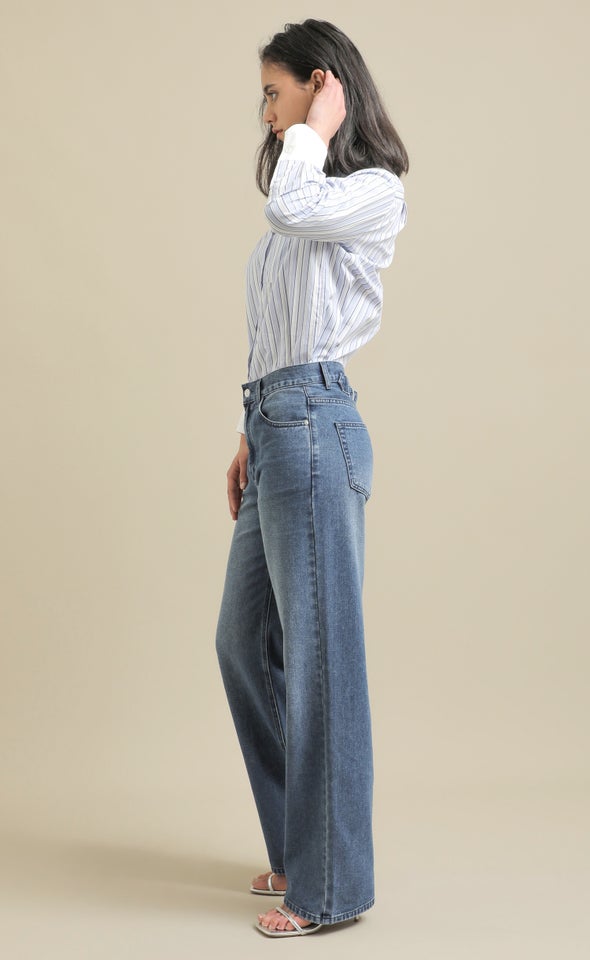 Baggy Jeans with Back Tab Detail Blue