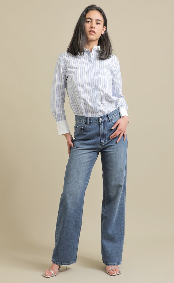 Baggy Jeans with Back Tab Detail Blue