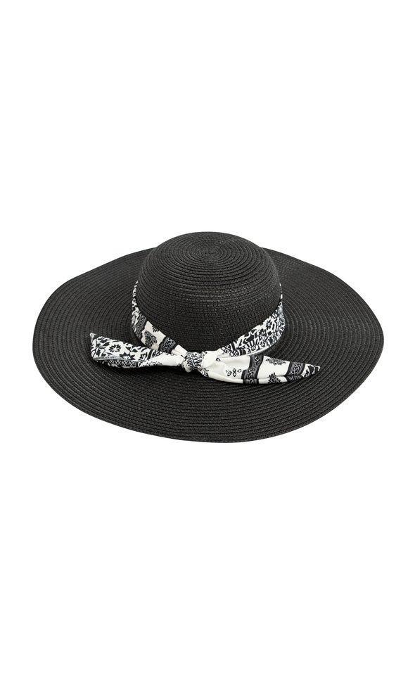 Bandana Tie Straw Hat Black