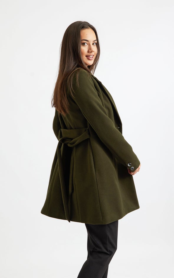 Belted Flare Coat Forest Green