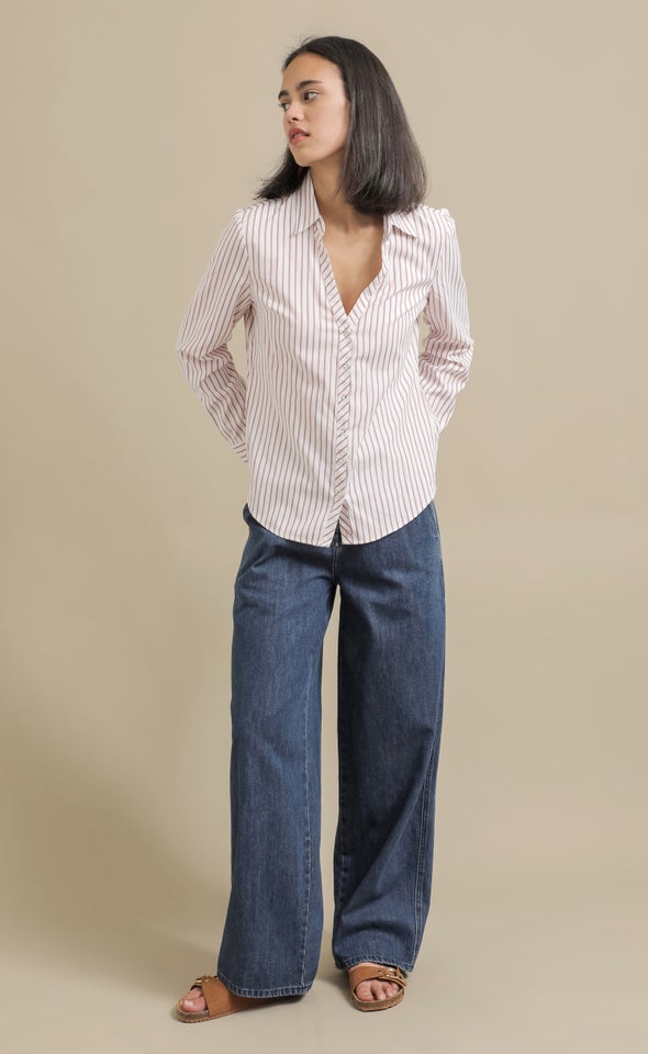 Bias Placket Striped Shirt White/rust