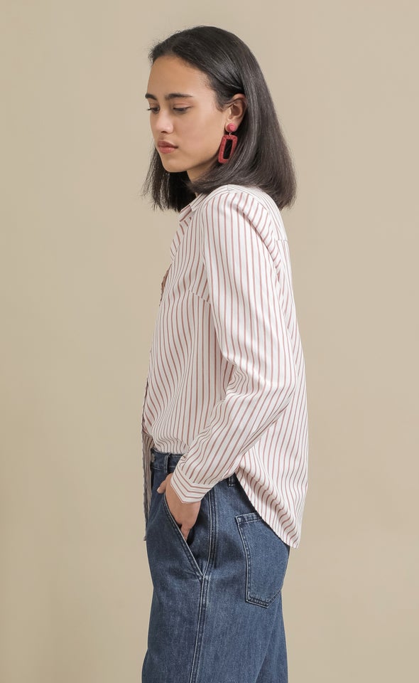 Bias Placket Striped Shirt White/rust