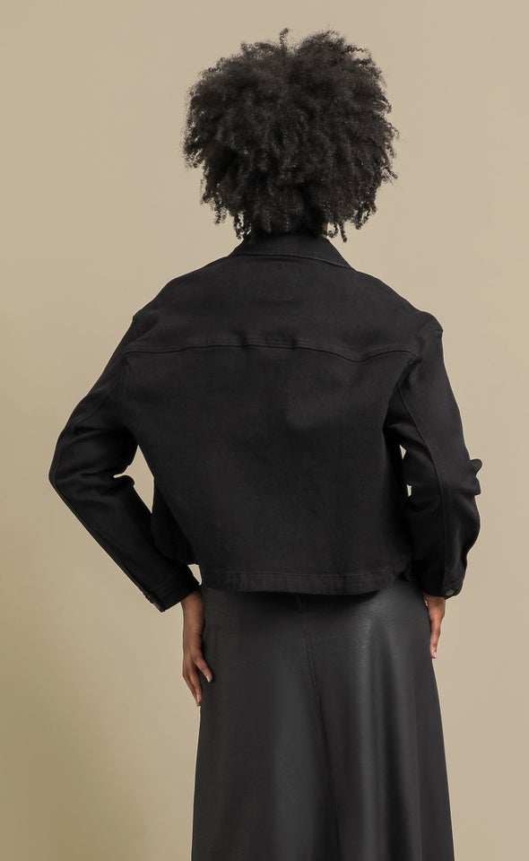 Black Denim Cropped Shacket Black