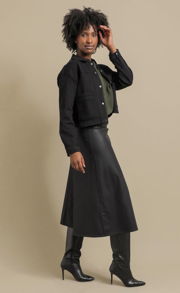 Black Denim Cropped Shacket Black