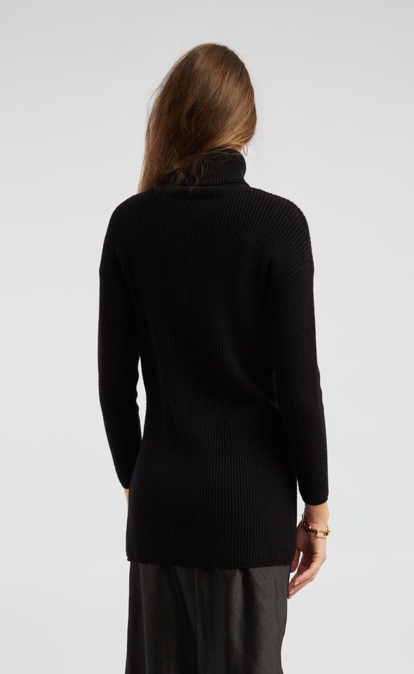 Roll Neck Front Split Tunic Black